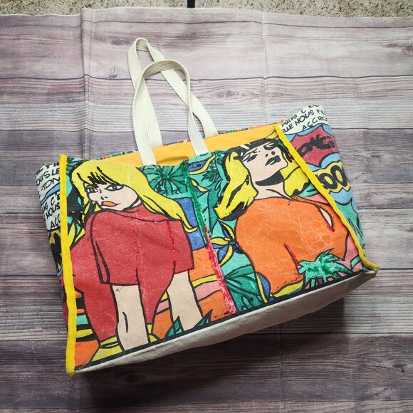 ⭐️ Chaudry Pop Art Comic Book Yellow Style Canvas Tote Purse - Picture 4 of 13